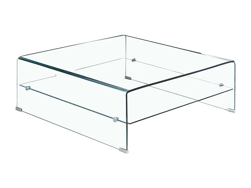 Table basse carrée 80 x 80 cm avec étagère en verre trempé - ICE