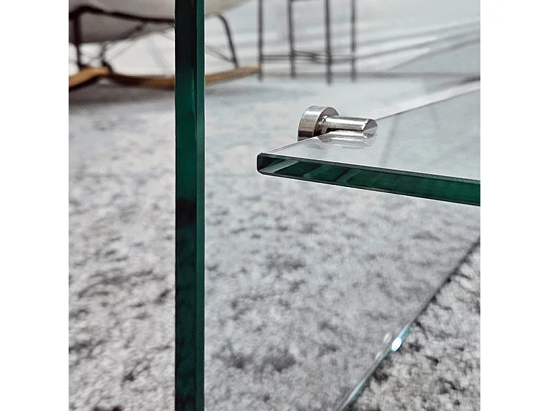 Table basse carrée 80 x 80 cm avec étagère en verre trempé - ICE