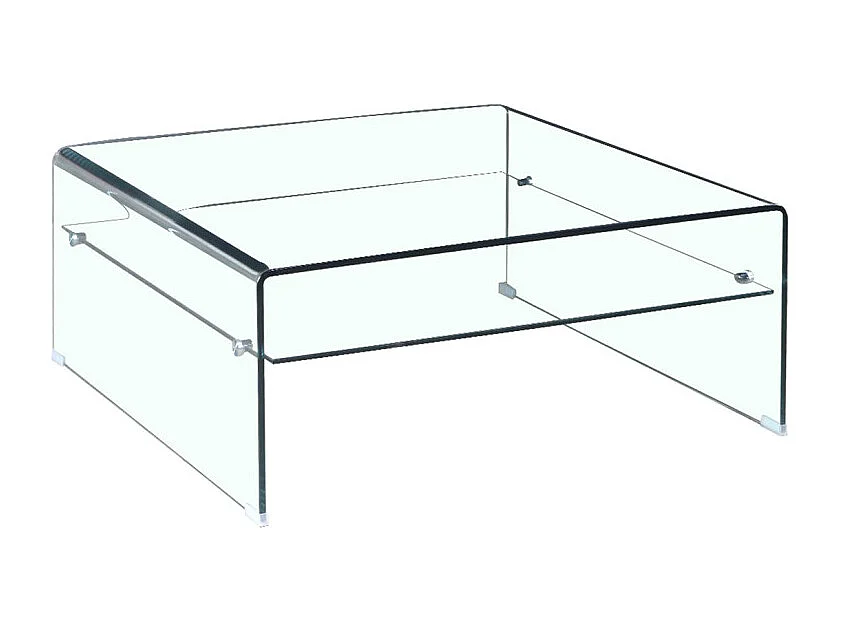 Table basse carrée 80 x 80 cm avec étagère en verre trempé - ICE