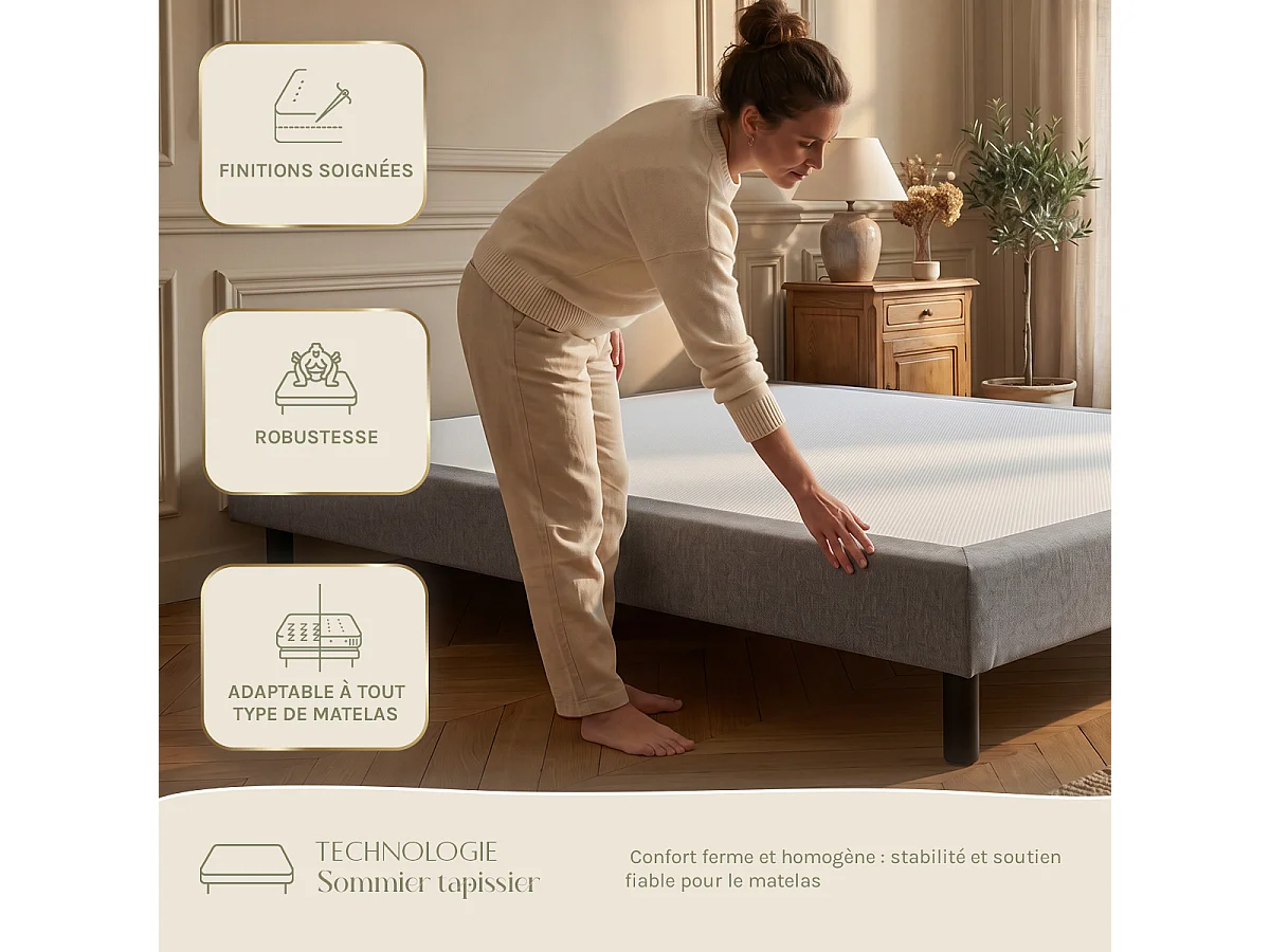 Sommier Tapissier en kit gris 160x200 cm