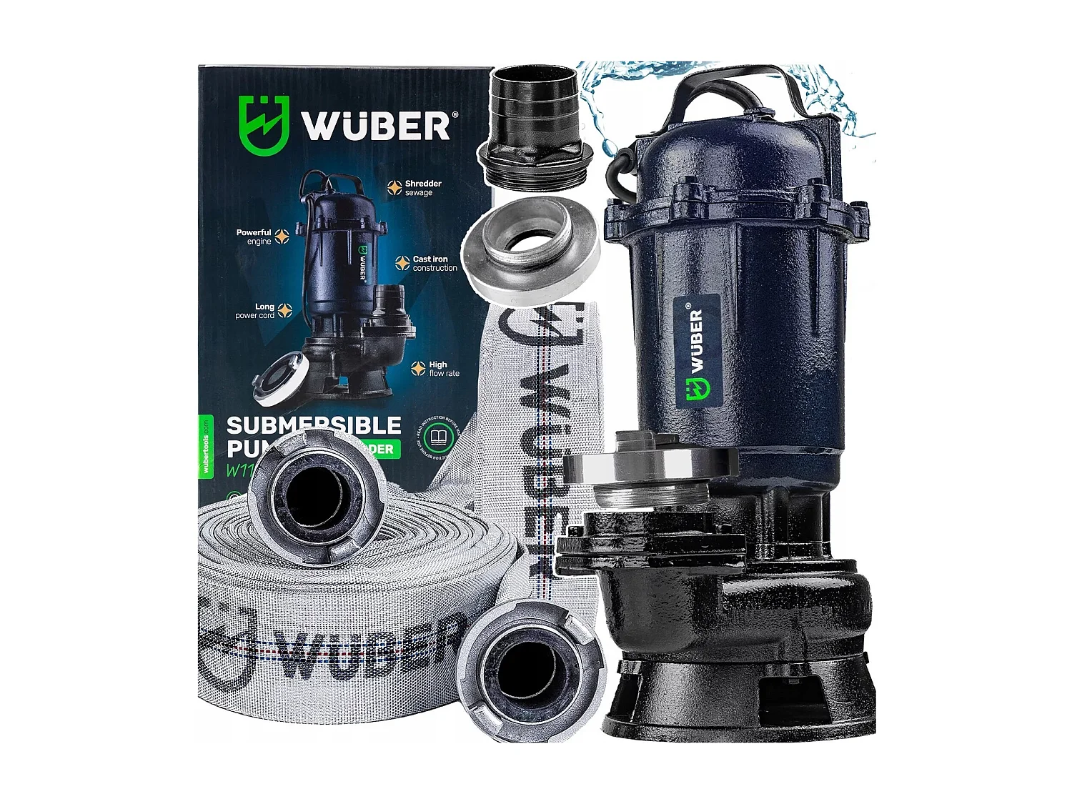 Pompe vide cave fosse septique avec broyeur d'eau + TUYAU 2'' 30M WUBER 2500 W 18000 l/h