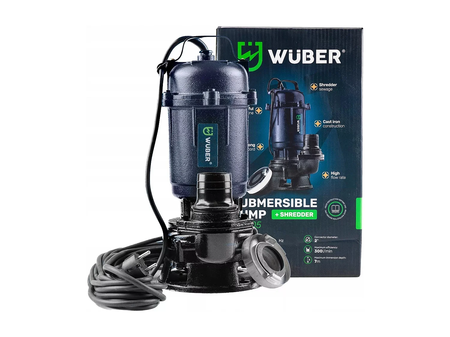 Pompe vide cave fosse septique avec broyeur d'eau + TUYAU 2'' 30M WUBER 2500 W 18000 l/h