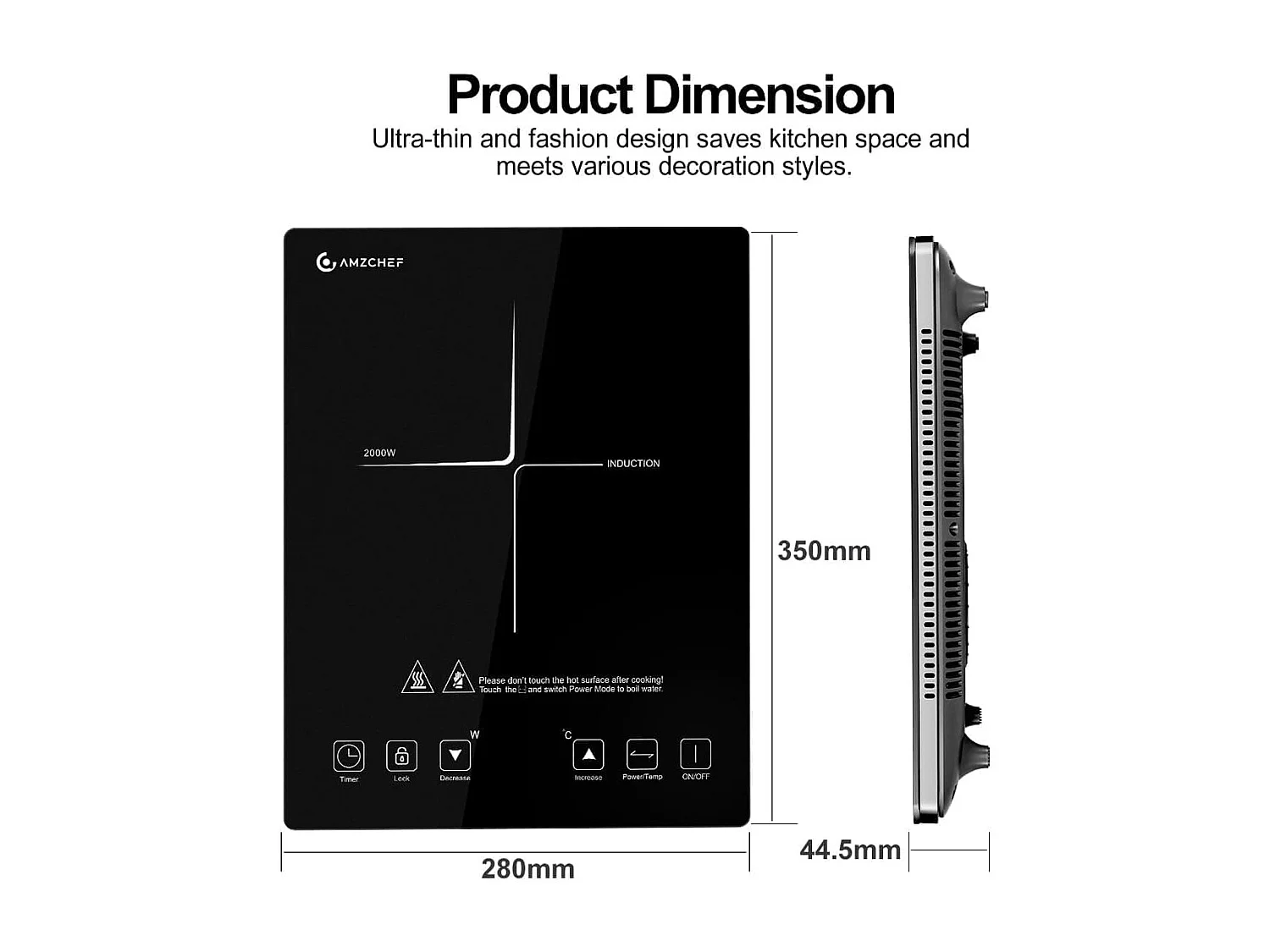 Plaque de cuisson à induction, AMZCHEF  ultra-mince,20 niveaux de température 2000W
