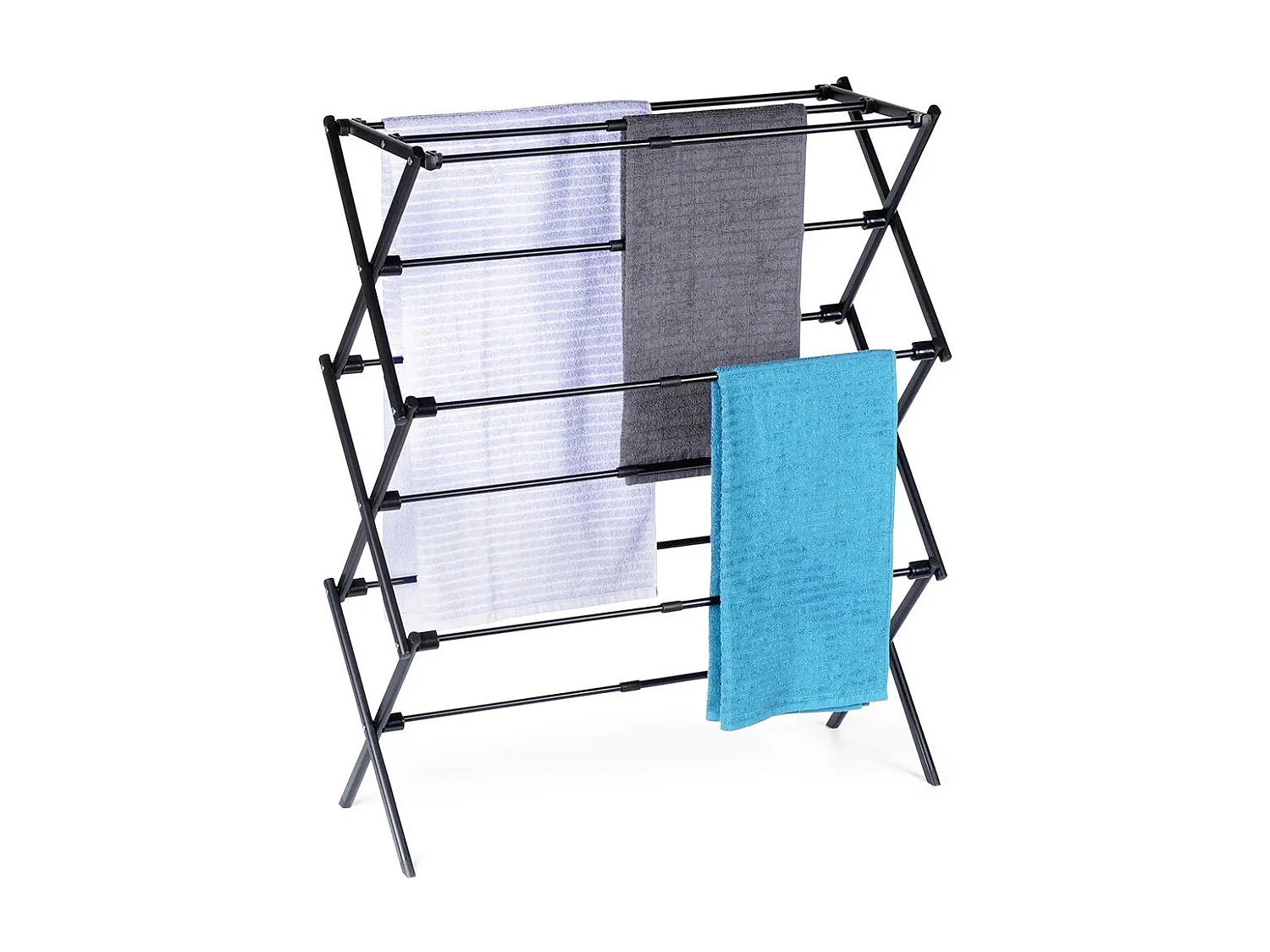 Etendoir a linge vertical extensible en métal noir 43-75 x 37,5 x 139 cm