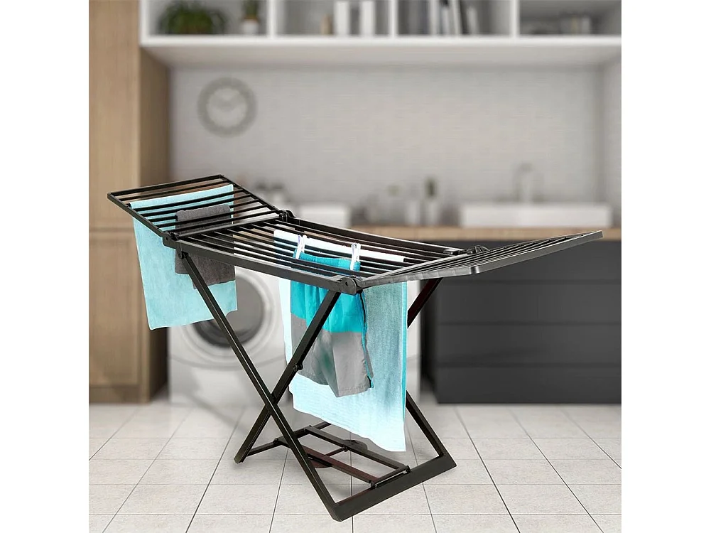Étendoir à linge noir pliable XXL 208 cm