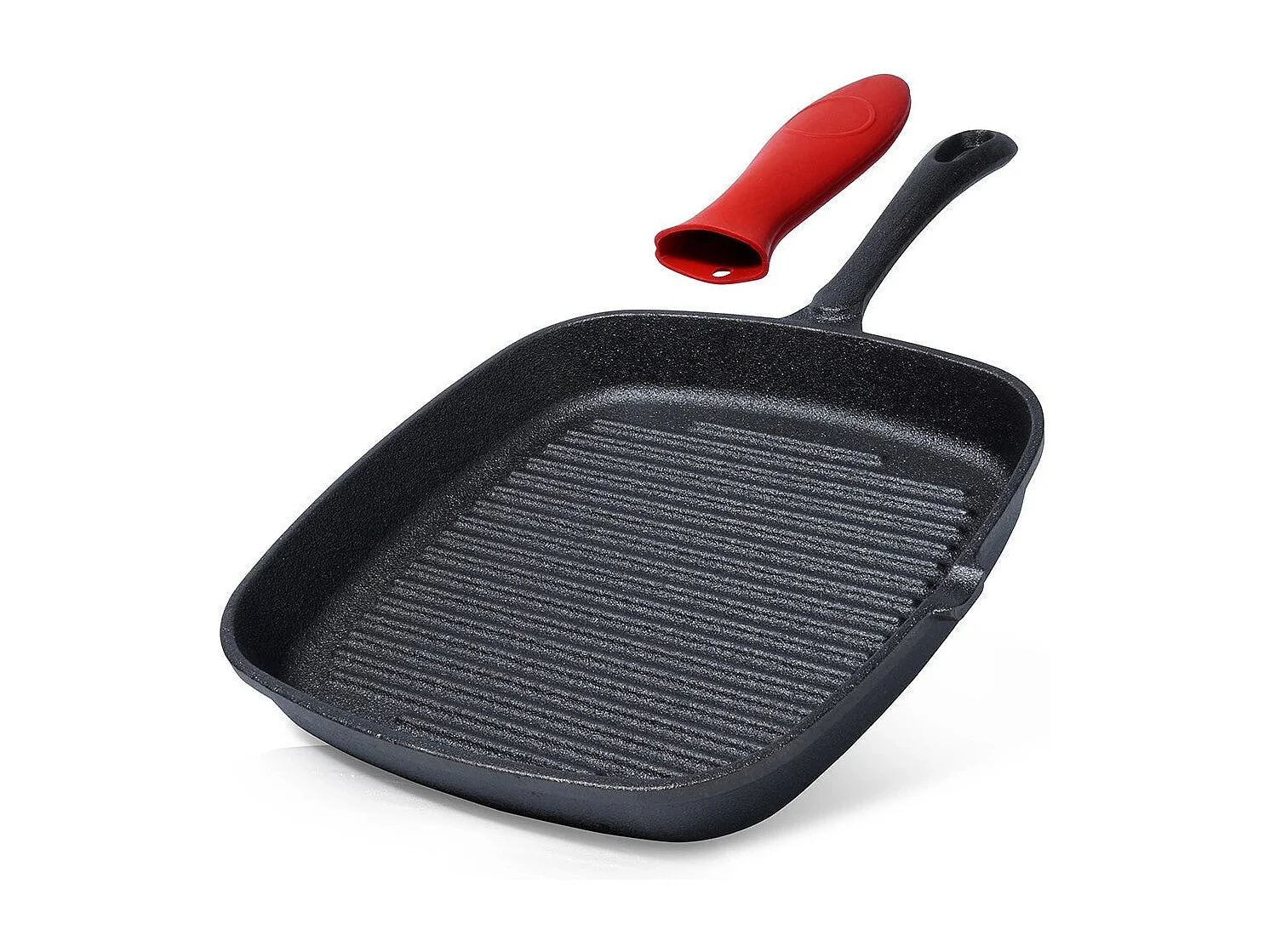 Poêle  a  grill carrée en fonte avec poignée silicone 24,5 x 24 cm