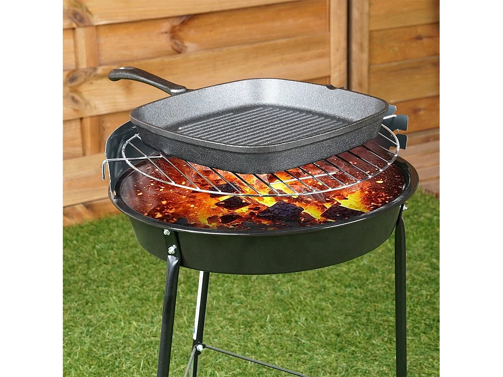 Poêle  a  grill carrée en fonte avec poignée silicone 24,5 x 24 cm