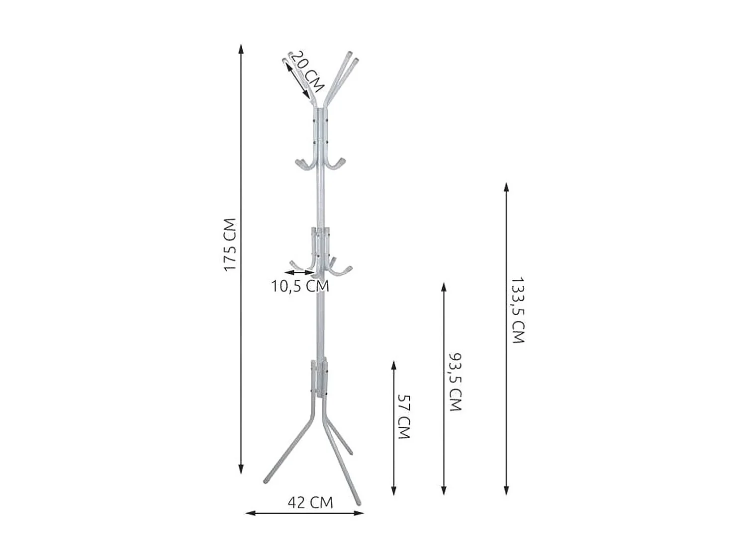 Portemanteau sur pied 175cm -12 crochets Blanc