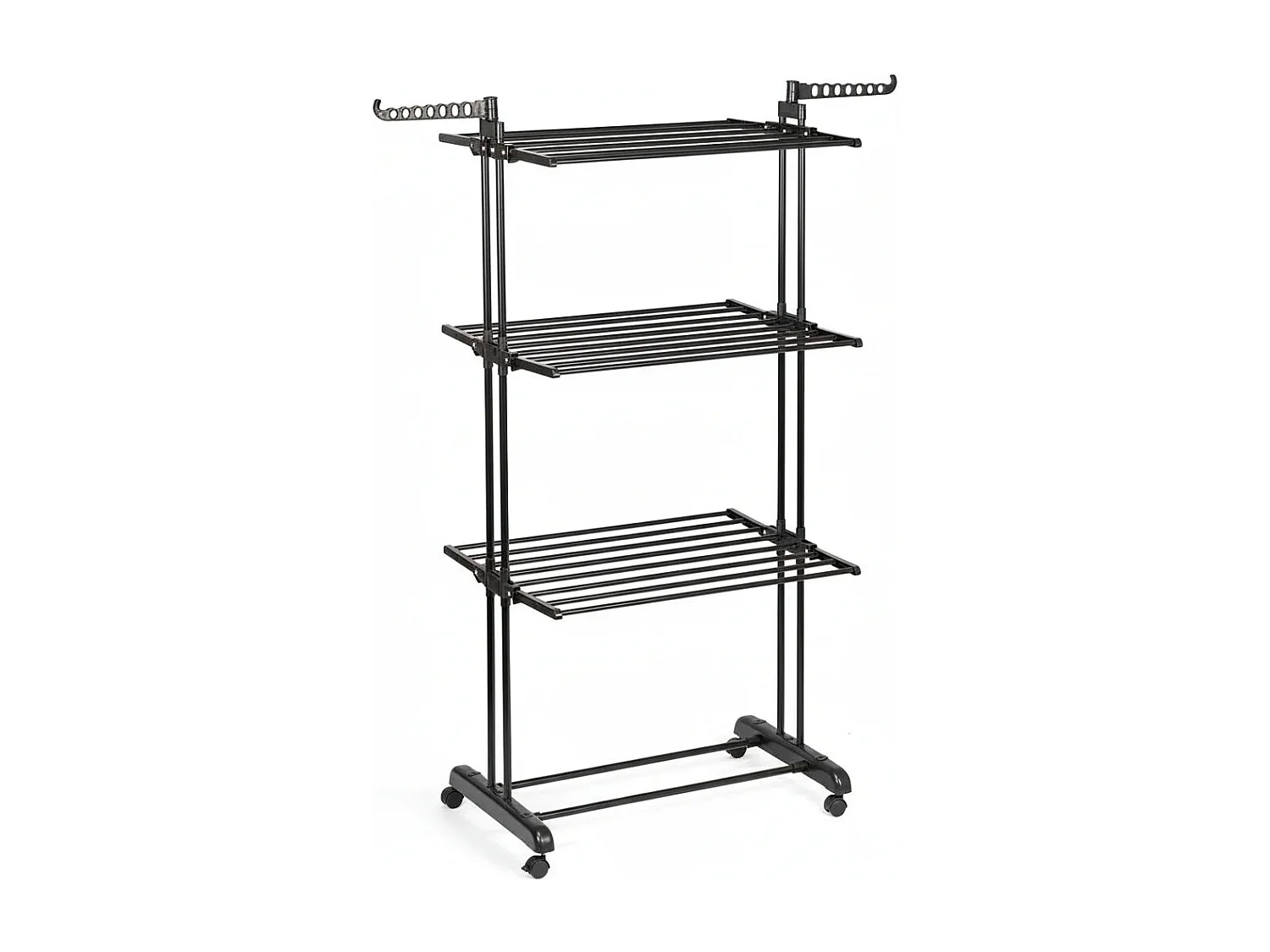 Etendoir a linge vertical en métal noir sur roulettes 125 x 170 cm