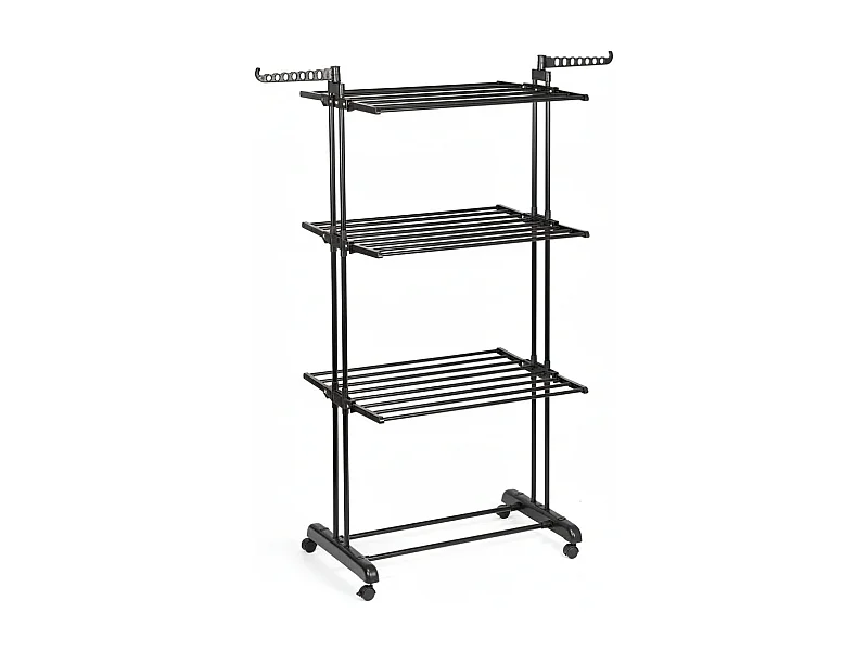 Etendoir a linge vertical en métal noir sur roulettes 125 x 170 cm