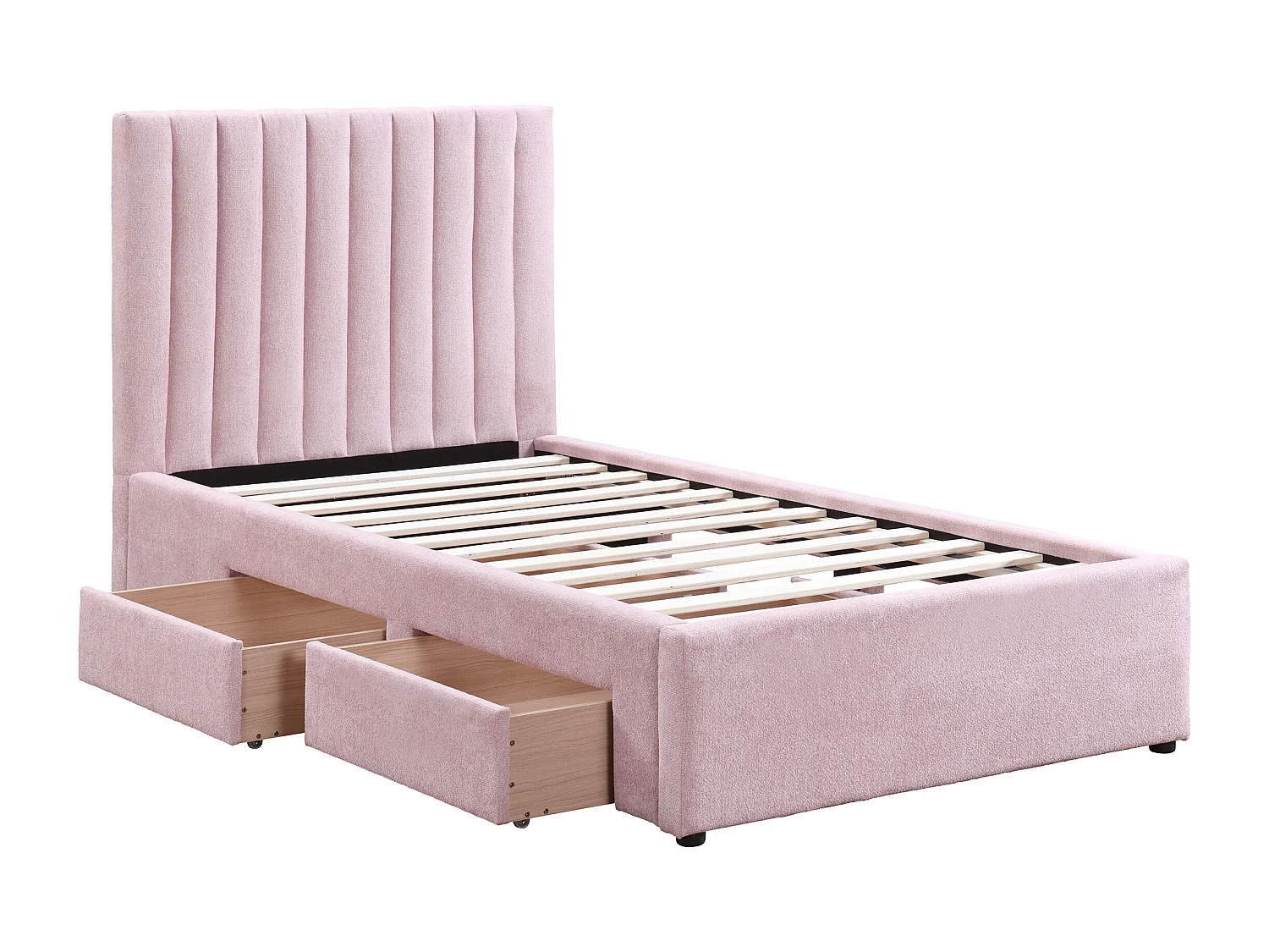 Lit 90 x 190 cm avec 2 tiroirs - Tissu - Rose + Matelas - SARAH