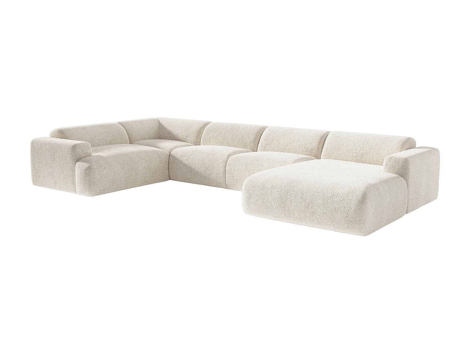 Grand canapé d'angle droit panoramique en tissu bouclette blanc POGNI de Maison Céphy