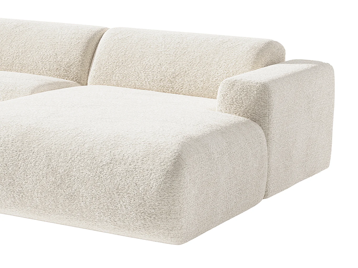 Grand canapé d'angle droit panoramique en tissu bouclette blanc POGNI de Maison Céphy