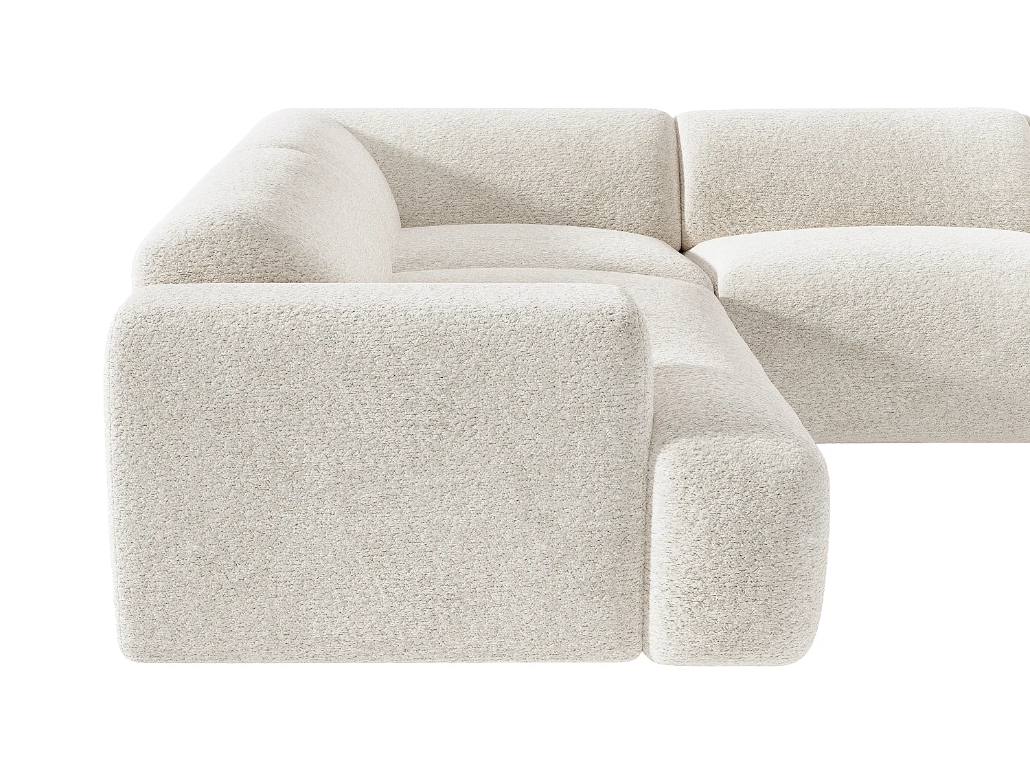 Grand canapé d'angle gauche panoramique en tissu bouclette blanc POGNI de Maison Céphy