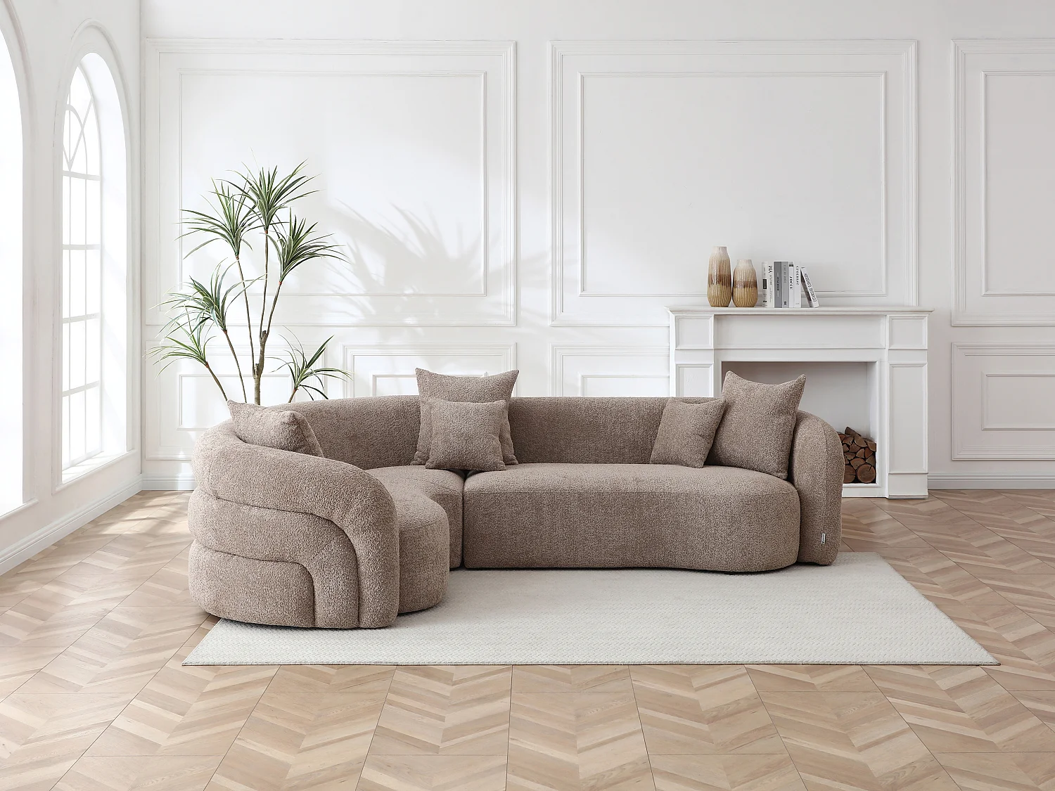 Canapé d'angle gauche en tissu bouclette taupe LAPIOTA de Maison Céphy