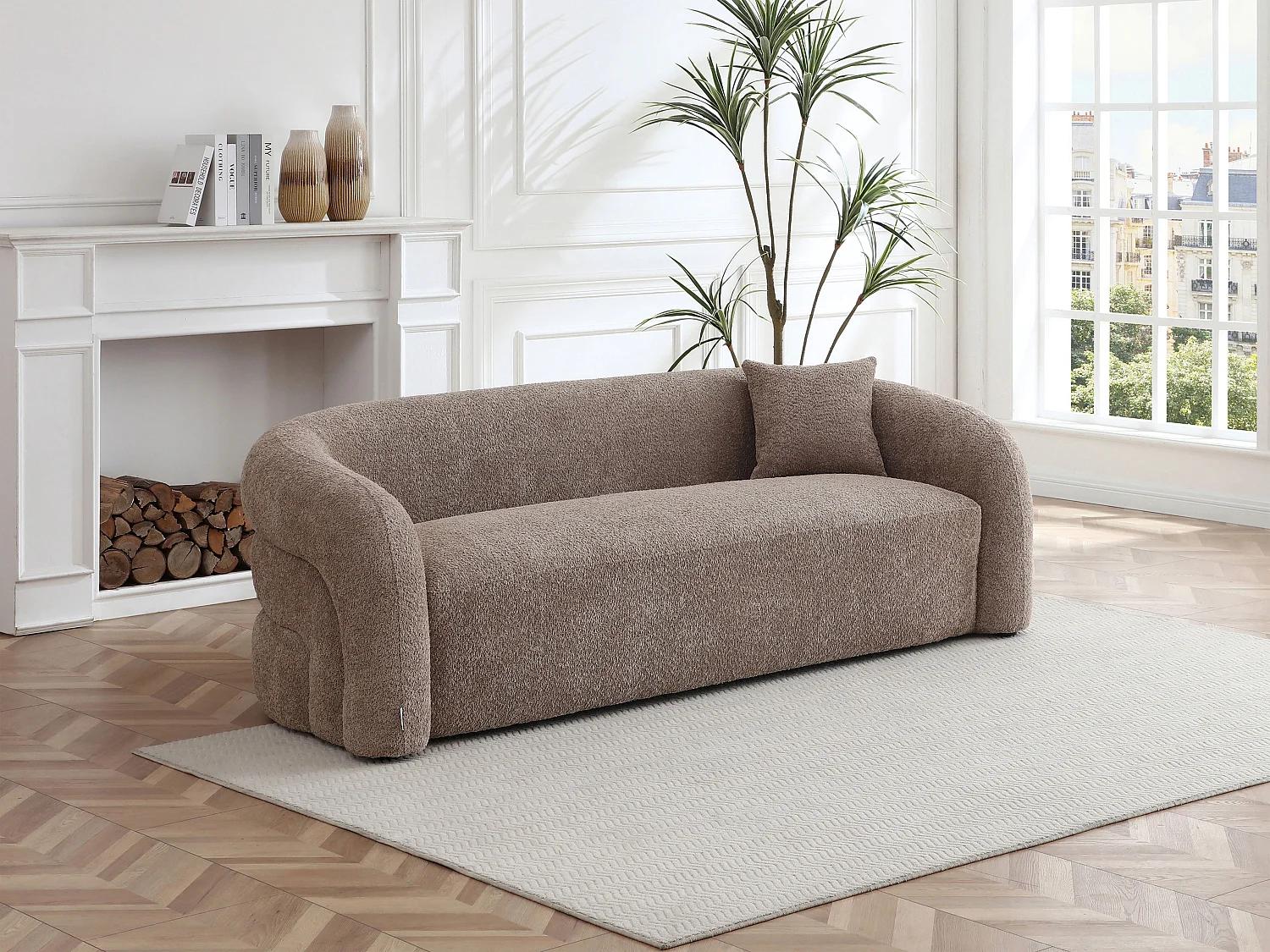 Canapé 3 places en tissu bouclette taupe LAPIOTA de Maison Céphy