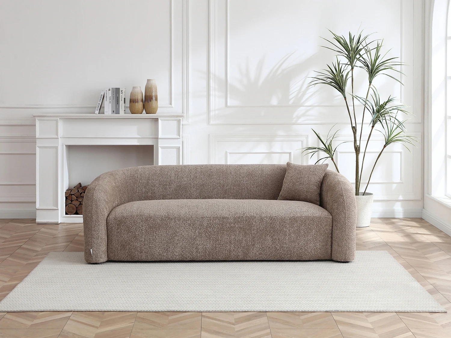 Canapé 3 places en tissu bouclette taupe LAPIOTA de Maison Céphy