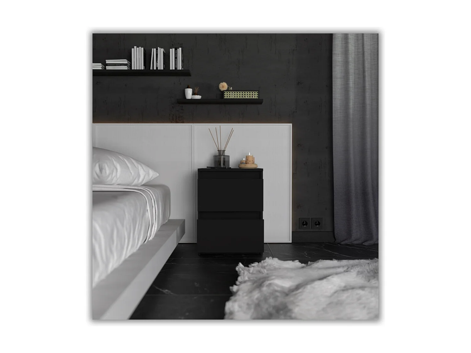 Nachtkastje Zwart 40x40x54 cm, met 2 lades, nachtkast voor de slaapkamer