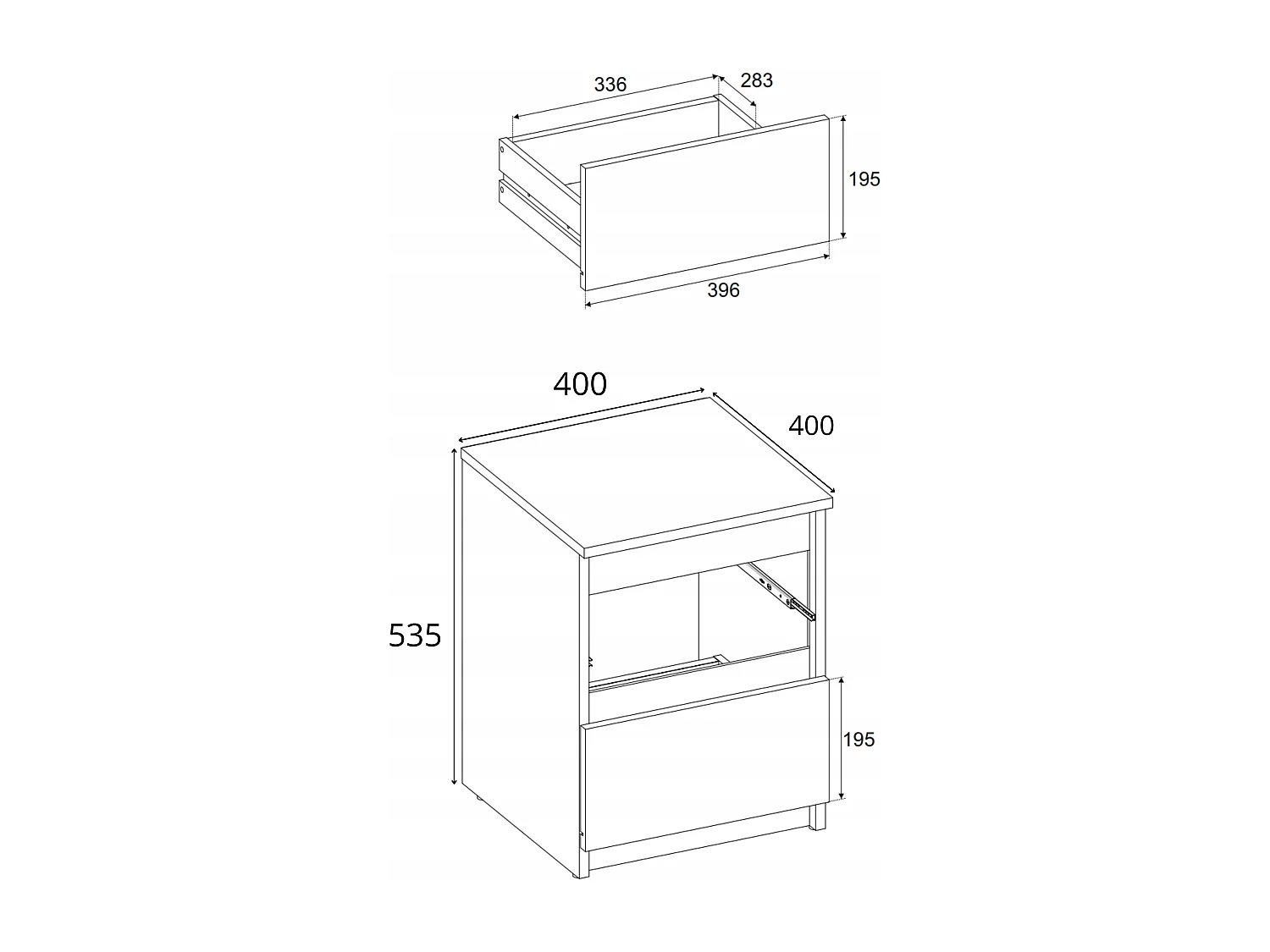 Table de chevet Noir  40X40X54cm, 2 tiroirs, meuble de nuit pour chambre à coucher