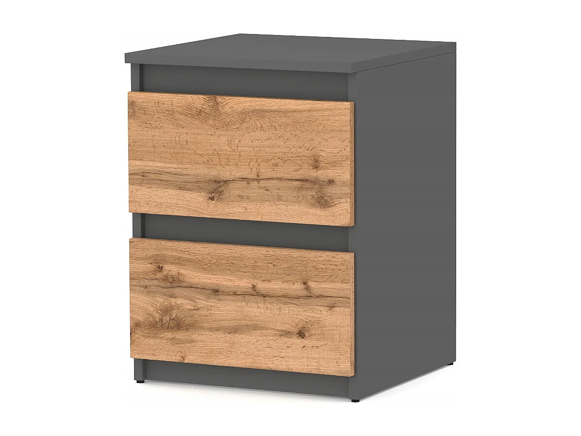 Comodino Grigio Rovere Wotan 40x40x54 cm, con 2 cassetti, mobile da notte per camera da letto