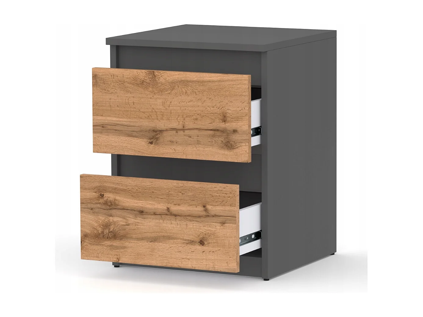 Comodino Grigio Rovere Wotan 40x40x54 cm, con 2 cassetti, mobile da notte per camera da letto