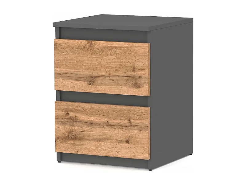 Mesita de noche Gris Roble Wotan 40x40x54 cm, con 2 cajones, mueble nocturno para dormitorio