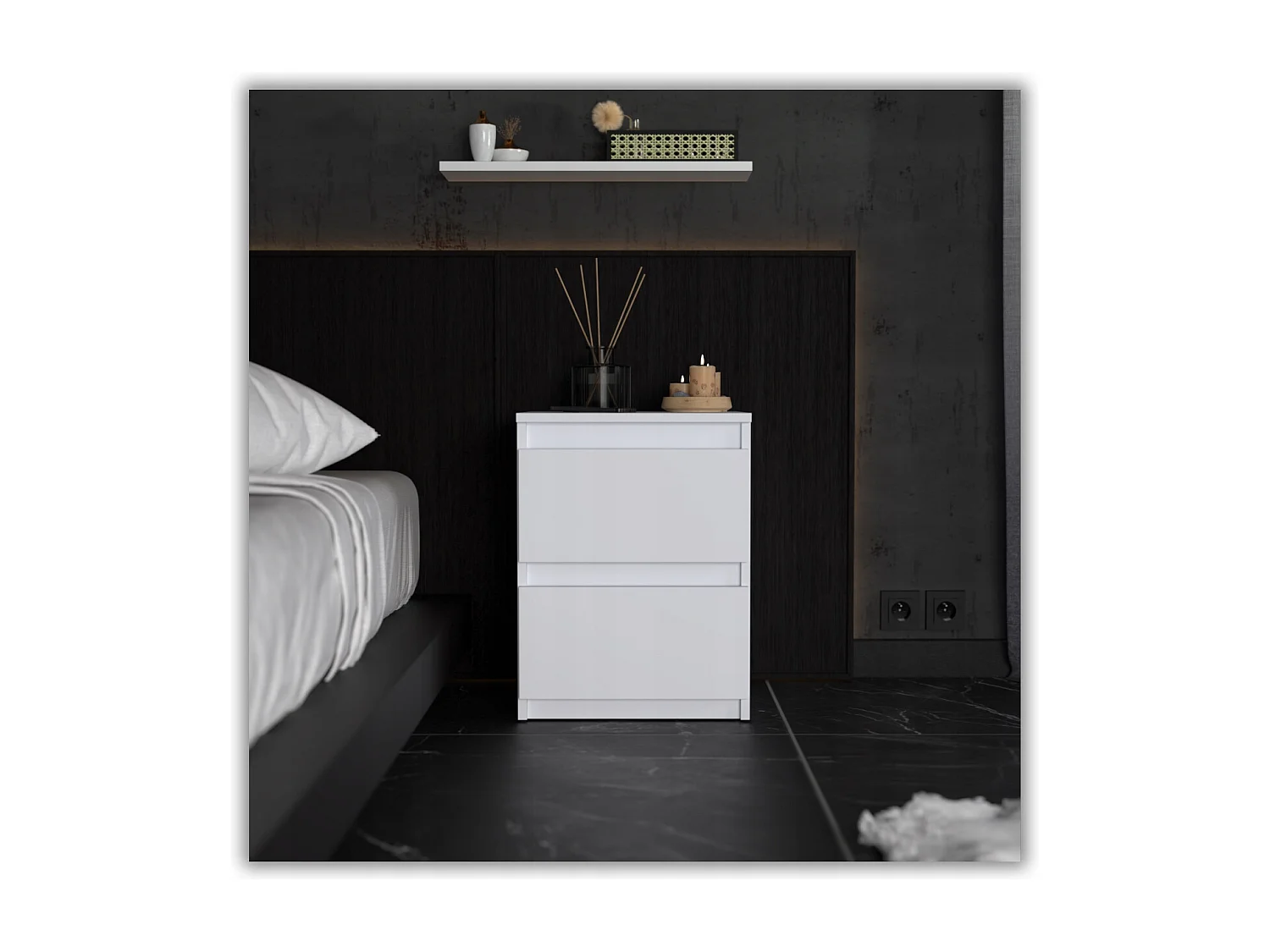 Nachtkastje Wit 40x40x54 cm, met 2 lades, nachtkast voor de slaapkamer