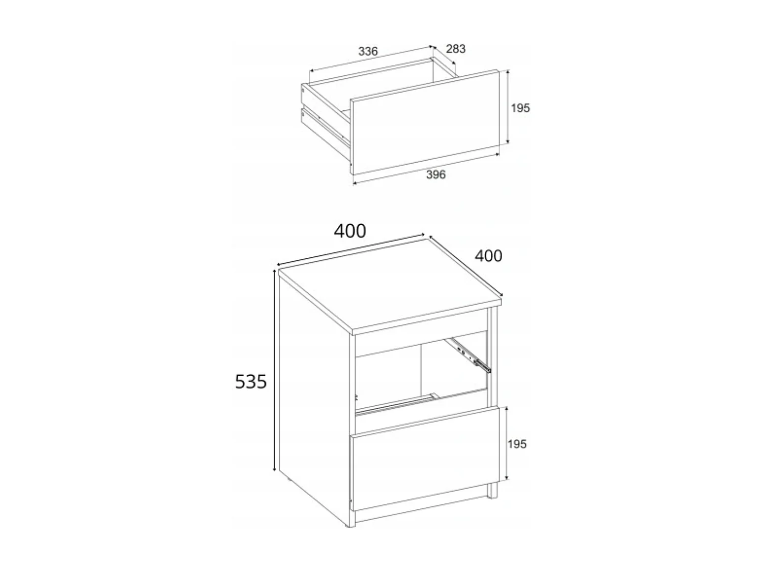 Nachtkastje Wit 40x40x54 cm, met 2 lades, nachtkast voor de slaapkamer