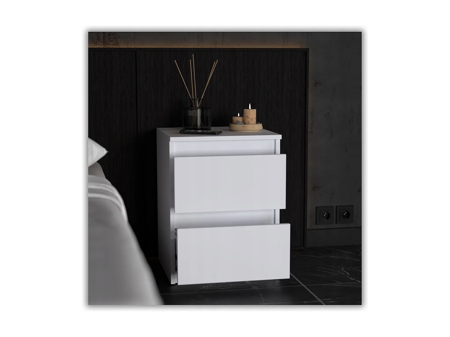 Nachtkastje Wit 40x40x54 cm, met 2 lades, nachtkast voor de slaapkamer