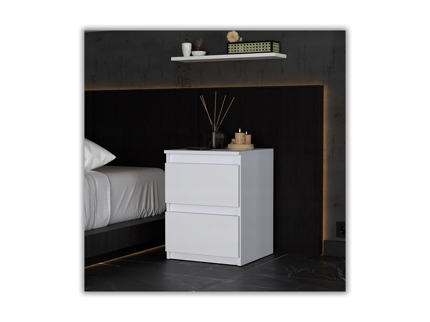 Nachtkastje Wit 40x40x54 cm, met 2 lades, nachtkast voor de slaapkamer