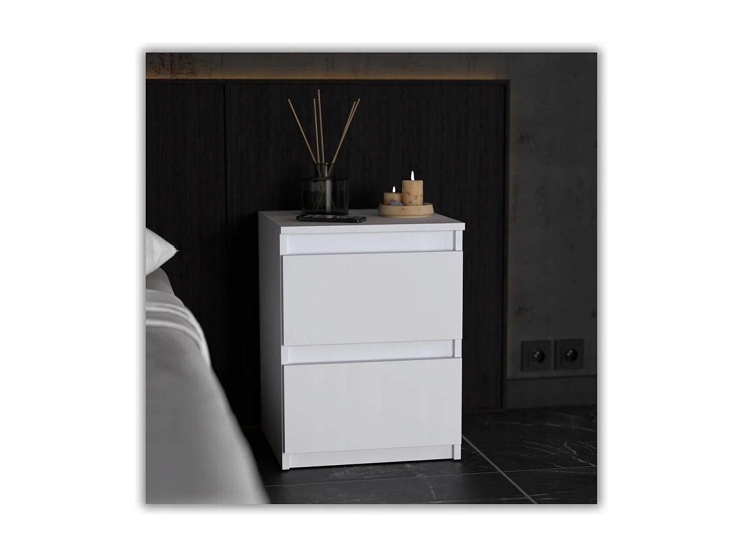 Nachtkastje Wit 40x40x54 cm, met 2 lades, nachtkast voor de slaapkamer