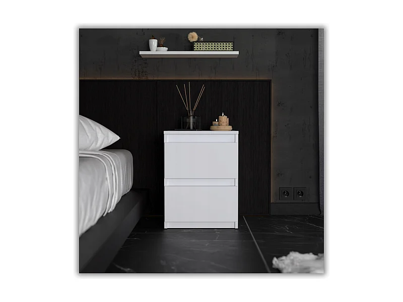 Nachtkastje Wit 40x40x54 cm, met 2 lades, nachtkast voor de slaapkamer