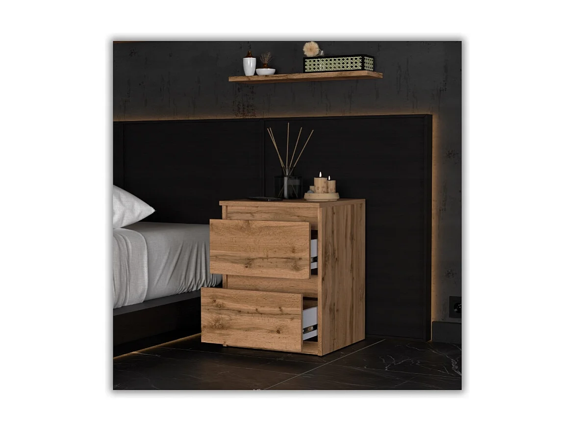 Nachtkastje Wotan Eiken 40x40x54 cm, met 2 lades, nachtkast voor de slaapkamer