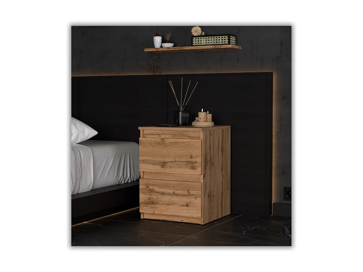 Nachtkastje Wotan Eiken 40x40x54 cm, met 2 lades, nachtkast voor de slaapkamer