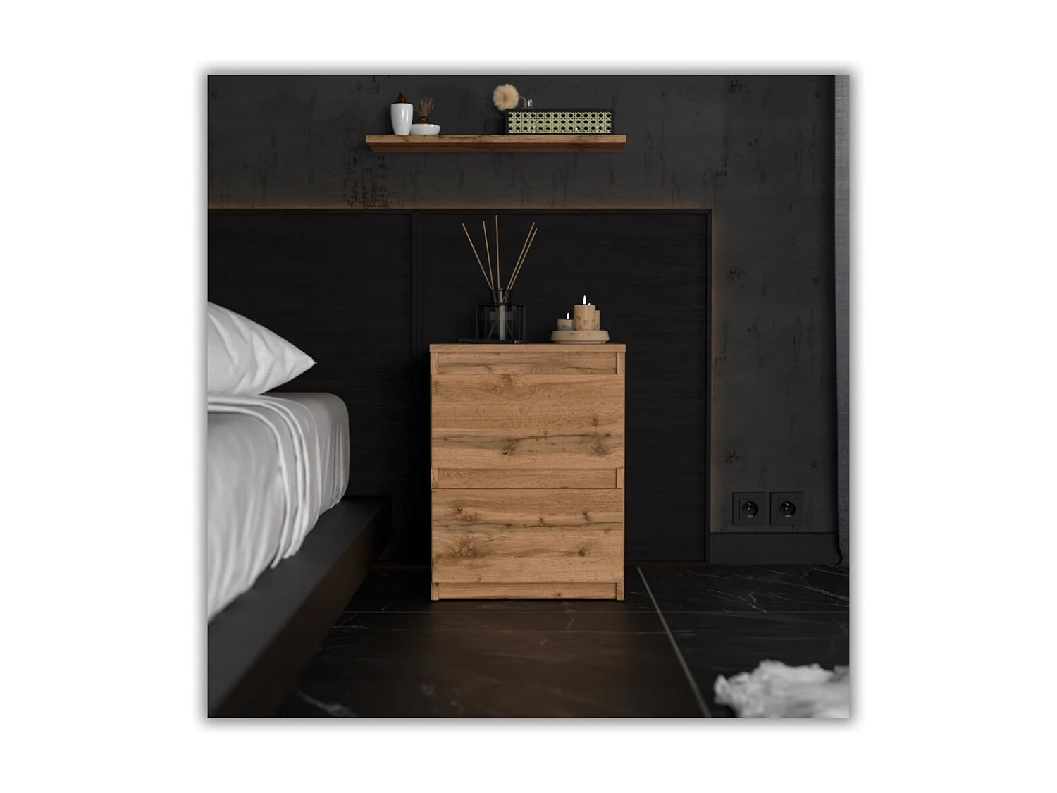 Nachtkastje Wotan Eiken 40x40x54 cm, met 2 lades, nachtkast voor de slaapkamer