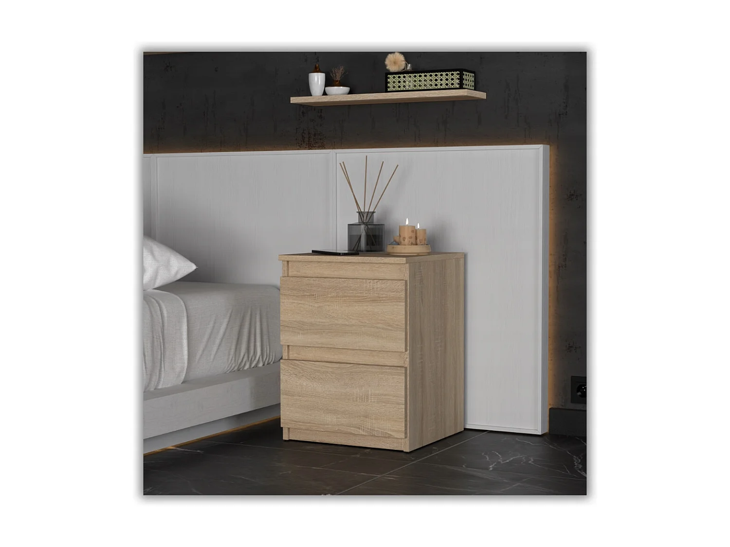 Nachtkastje in Sonoma-eik 40x40x54 cm, met 2 lades, nachtkast voor de slaapkamer