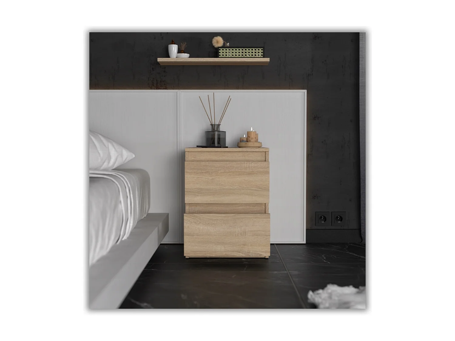 Nachtkastje in Sonoma-eik 40x40x54 cm, met 2 lades, nachtkast voor de slaapkamer