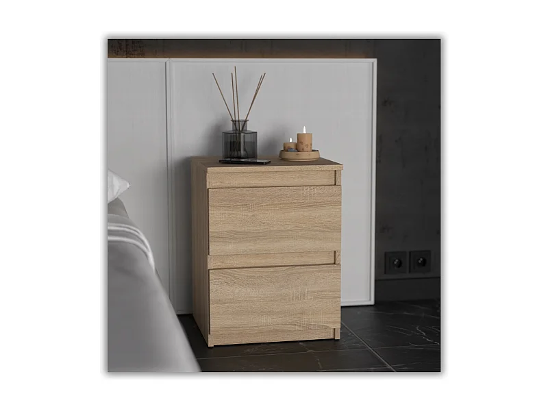 Nachtkastje in Sonoma-eik 40x40x54 cm, met 2 lades, nachtkast voor de slaapkamer