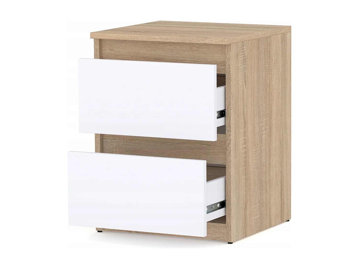 Nachtkastje Wit Sonoma Eiken 40x40x54 cm, met 2 lades, nachtkast voor de slaapkamer