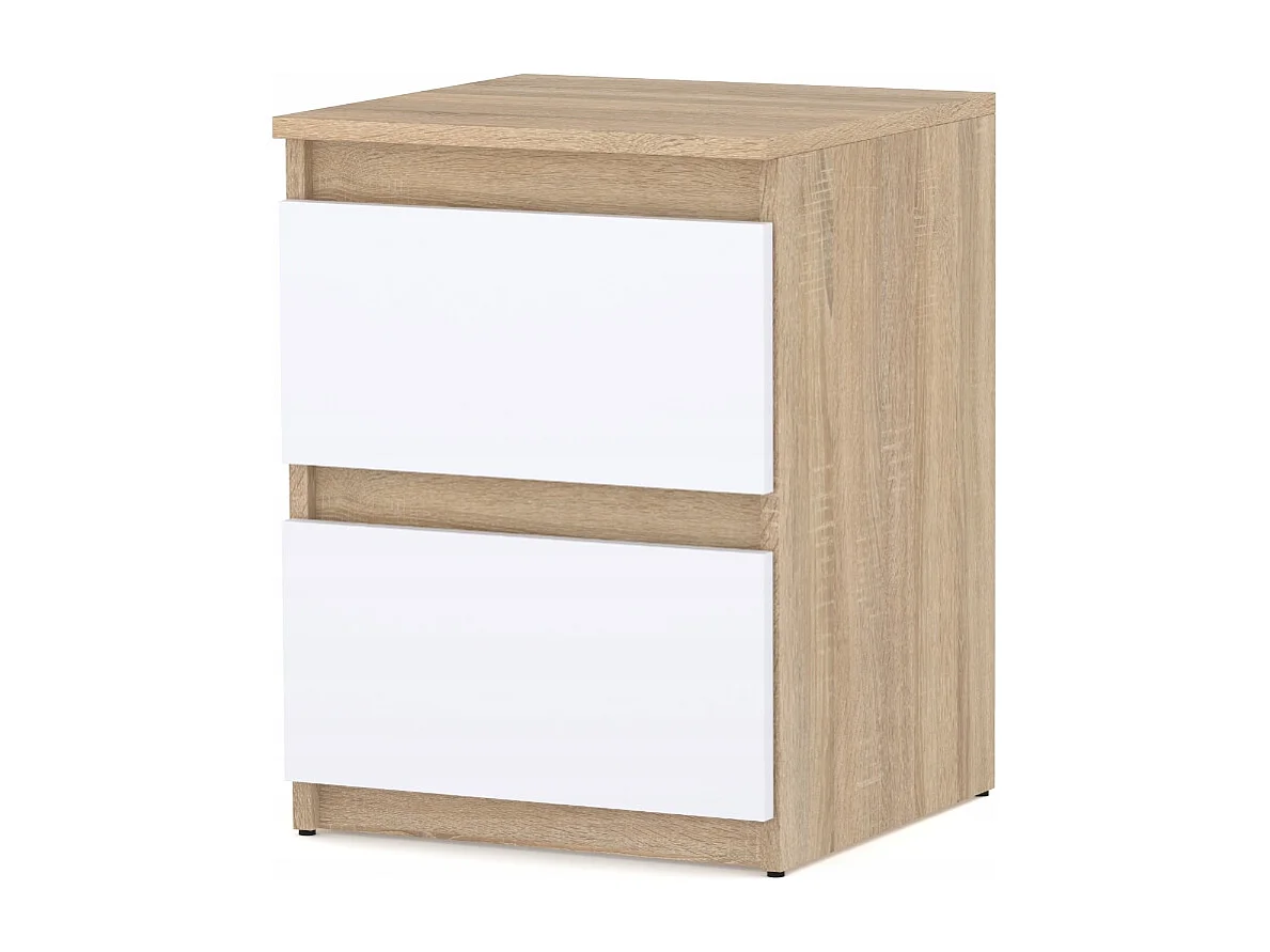 Table de chevet Blanc Chêne Sonoma 40X40X54cm, 2 tiroirs, meuble de nuit pour chambre à coucher