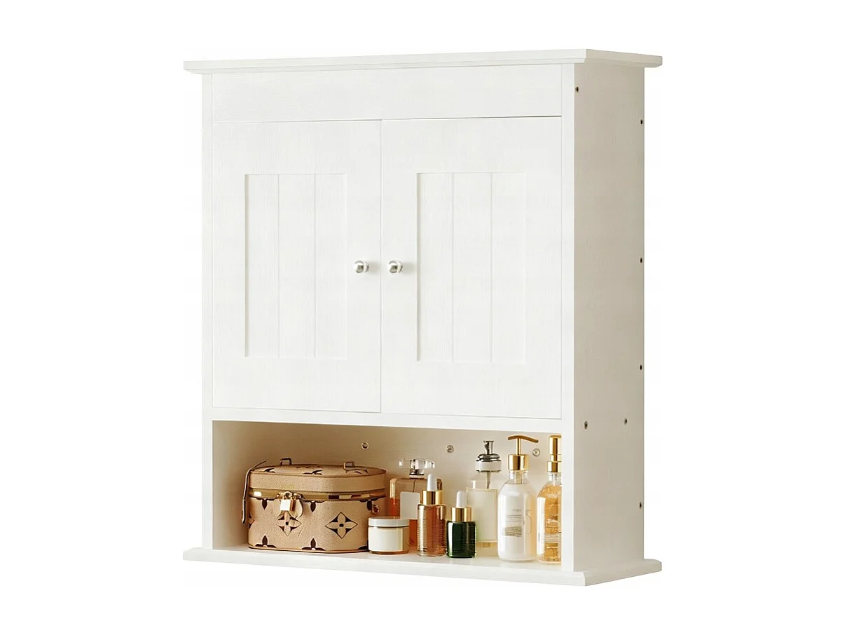Armoire de salle de bain suspendue blanche à 2 portes, style scandinave, étagères murales loft