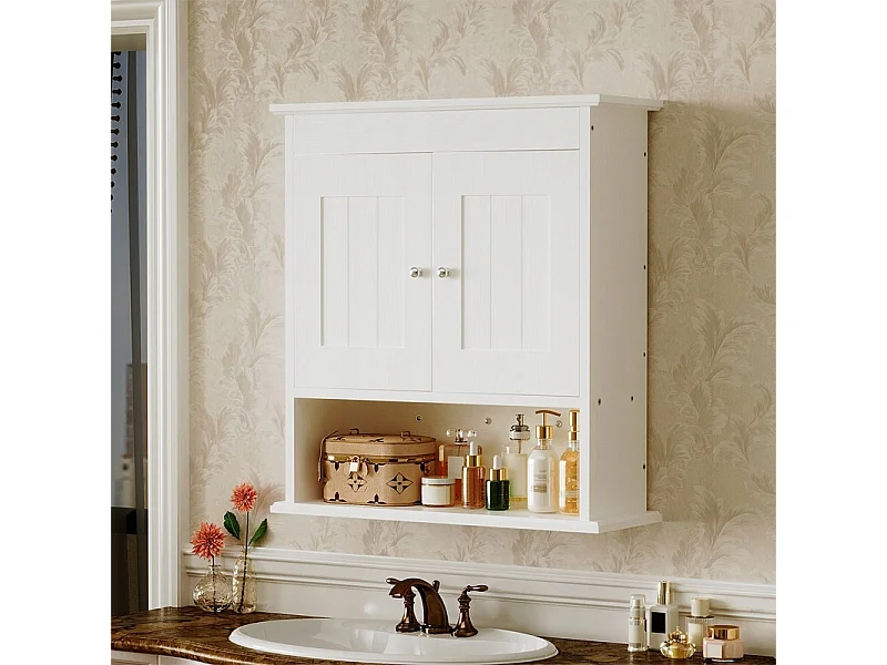 Hängender Badezimmerschrank, weiß, 2-türig, skandinavisch, Wandregale, Loft