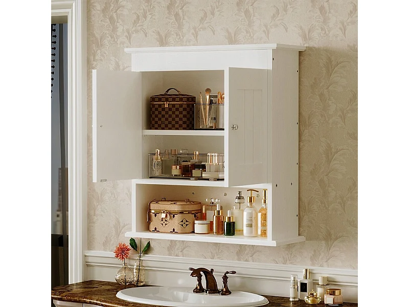 Hängender Badezimmerschrank, weiß, 2-türig, skandinavisch, Wandregale, Loft