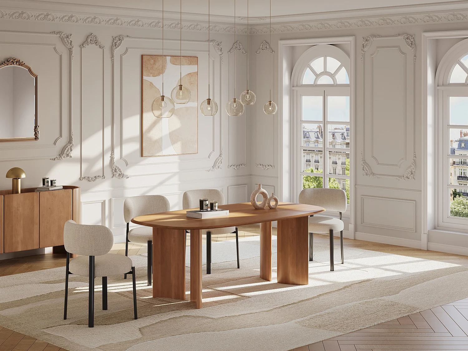 Lot de 6 chaises en tissu texturé et métal noir - Beige - ASILOVA