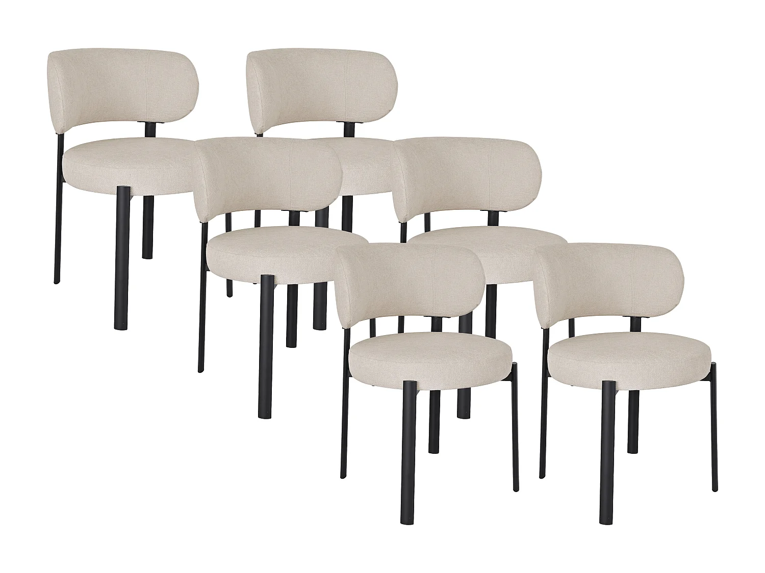 Lot de 6 chaises en tissu texturé et métal noir - Beige - ASILOVA