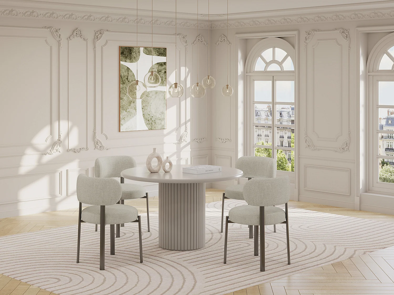 Lot de 6 chaises en tissu texturé et métal bronze - Crème - ASILOVA