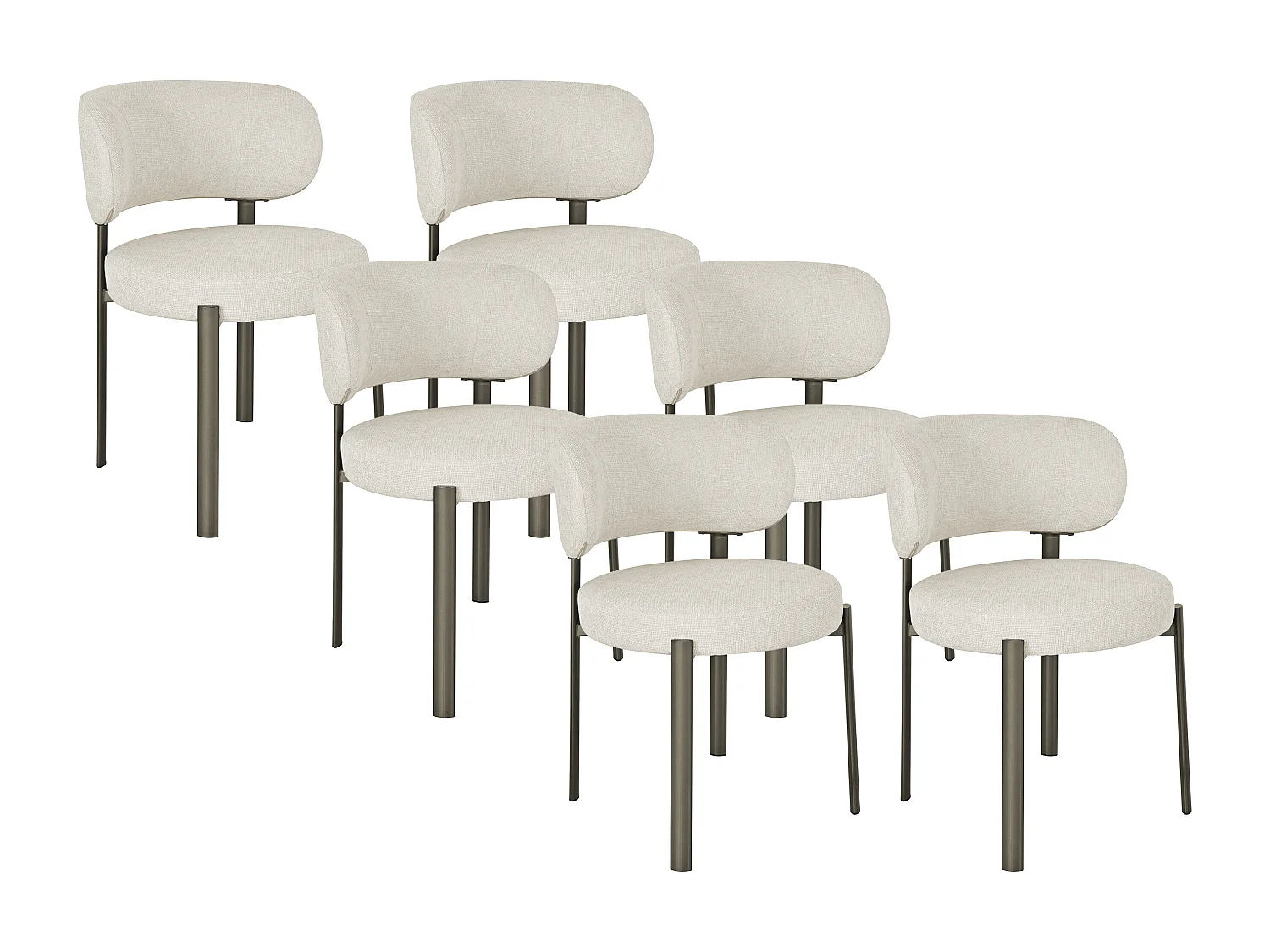 Lot de 6 chaises en tissu texturé et métal bronze - Crème - ASILOVA
