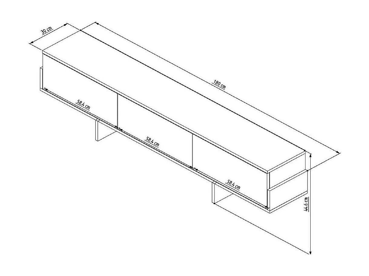 Mueble de TV de 3 puertas abatibles estriadas L185 cm - HELYO