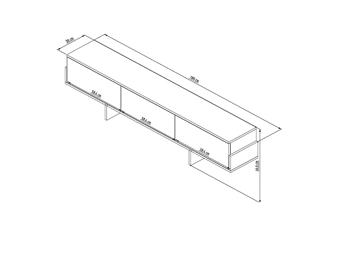 TV-Möbel mit 3 abklappbaren Türen, gestreift, L180 cm - HELYO