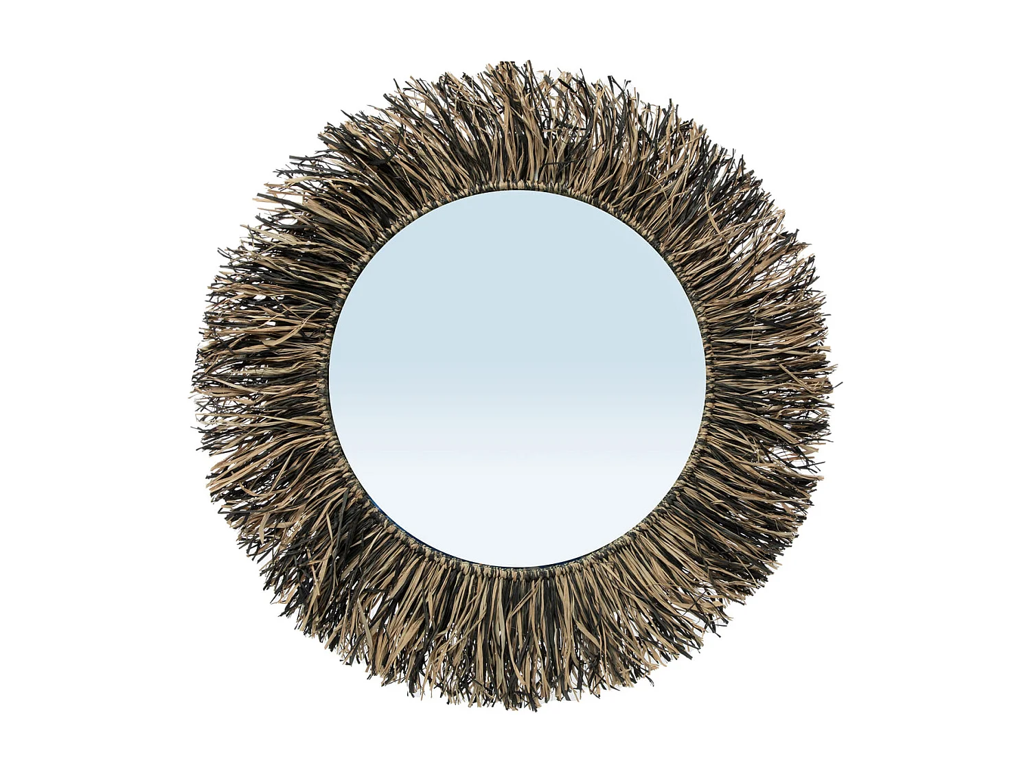 De Raffia Fringe Spiegel - Natuurlijk Zwart - L
